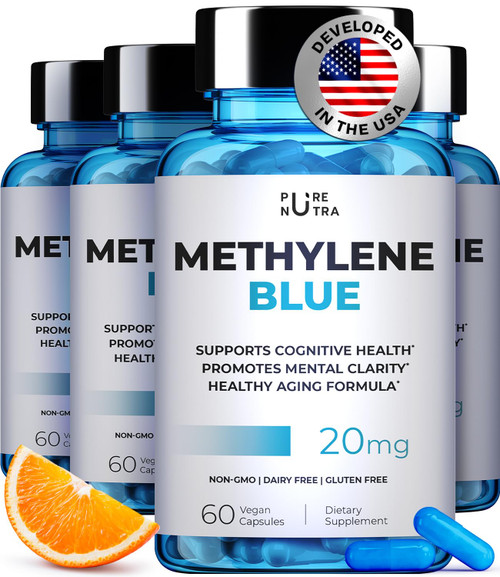 Ultimate Methylene Blue Capsule Form with Added Vitamin C Ester for Enhanced Absorption, Brain Supplement, Memory, Focus, Clarity, Cognitive - Brain Booster Supplement Energy Pills | 240 Servings