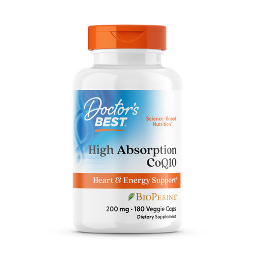 Doctor's Best High Absorption CoQ10 200mg with BioPerine Supplement - Coenzyme Q10 Caps for Heart Health & Antioxidant Support, CoQ10 200 mg for Women & Men, Non GMO - 180 Veg Capsules