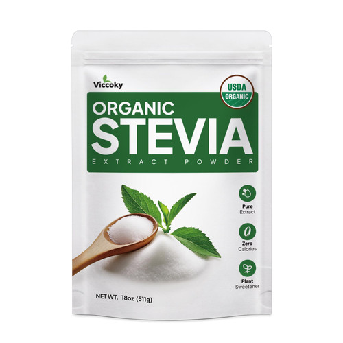 Viccoky Organic Stevia Powder, Stevia Extract, Sugar-Free & 0 Calories, Sugar Substitute, Natural Sweetener, 18oz (511g)