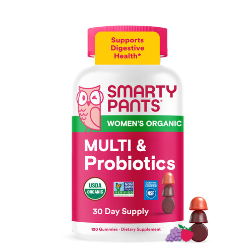 SmartyPants Organic Women's Multivitamin Gummies: Biotin, Probiotics, Methylfolate, Omega 3 (ALA), Vitamin D3, C, Vitamin B12, B6, A, K & Zinc, Inositol, Gluten Free, 120 Count (30 Day Supply)
