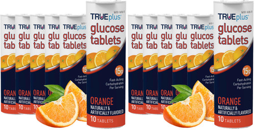 TRUEplus Glucose Tablets, Orange Flavor - 6X 10ct Tubes (Pack of 2)