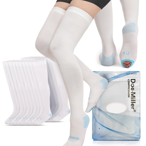 Doc Miller TED Hose Thigh High Anti Embolism Stockings Women & Men White 5X-Large Case 10 Pack
