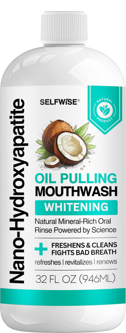 Nano-Hydroxyapatite Oil Pulling Whitening Mouthwash for Teeth and Gums, Natural & Organic, Whitens Teeth, Enamel Care, Freshens Breath – Smooth & Non-Greasy – for Adults – 32oz