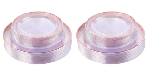 I00000 60 Pcs Rose Gold Plastic Plates, Disposable Party Set Include: 60 Clear Plastic Plates with Rose Gold Trim for dinner and dessert Perfect for Holidays, Wedding & Party Supplies (Pack of 2)