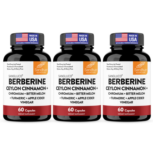Sangluco Berberine Ceylon Cinnamon Chromium Turmeric Apple Cider Vinegar Bitter Melon Supplement | Supports Healthy Levels Already Within Normal Range | 180 Capsules