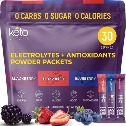 Antioxidant Electrolytes Powder Packets No Sugar -Berry Assorted, 30 Sticks
