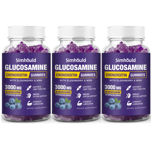 Simhould 3 Packs Glucosamine Chondroitin Gummies - 3000MG Extra Strength Joint Support Supplement with MSM & Elderberry, Flexibility, Antioxidant Immune Support Gummy for Adults, Men & Women
