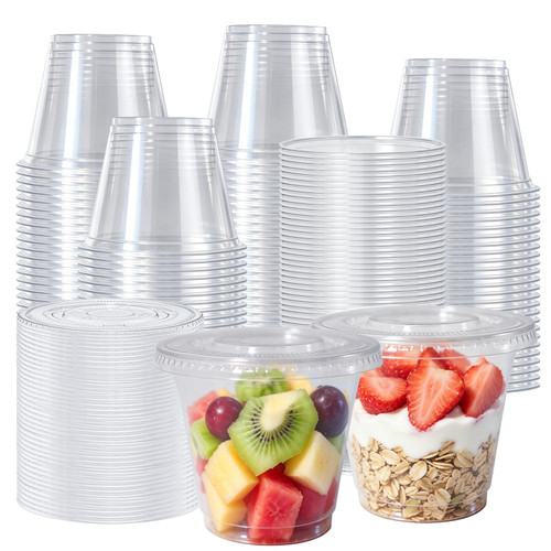 NOVAAP 300 Pack 9 oz Clear Plastic Cups with No Hole Flat Lids