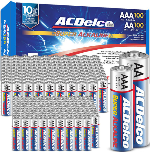 Powermax ACDelco AA and AAA 200-Count Combo Pack Super Alkaline Batteries, 100-Count Each, 10-Year Shelf Life, Reclosable Packaging