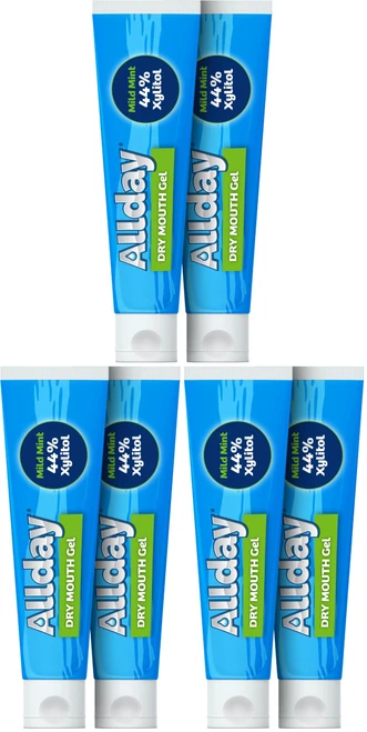 Allday Dry Mouth Treatment Gel - Maximum Strength Xylitol, Fast Acting, Non-Acidic (2 Tubes Inside One Box) (Pack of 3)