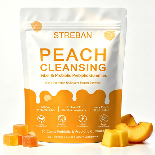 STREBAN Peach Pre+Probiotic Fiber Clean Gummies for Men, 60 Count (1)