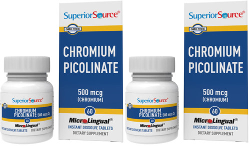 Superior Source Chromium Picolinate - Supplement Formula Supports Healthy Sugar Metabolism - 500 mcg, 50 Instant Dissolve Tablets (Pack of 2)