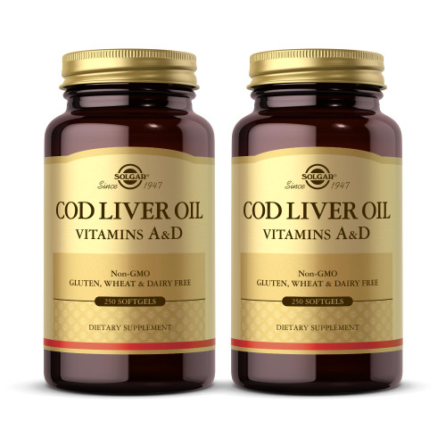 Solgar Cod Liver Oil - 250 Softgels, Pack of 2 - Provides Vitamins A & D - Non-GMO, Gluten Free - 500 Total Servings