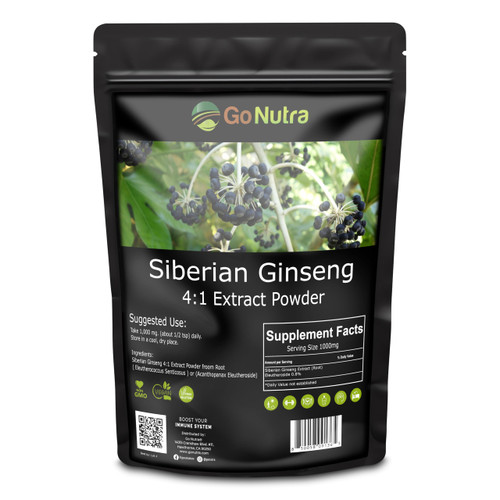 Go Nutra Siberian Ginseng Eleuthero Root Powder, 4:1 Extract, Vegan, 16 oz