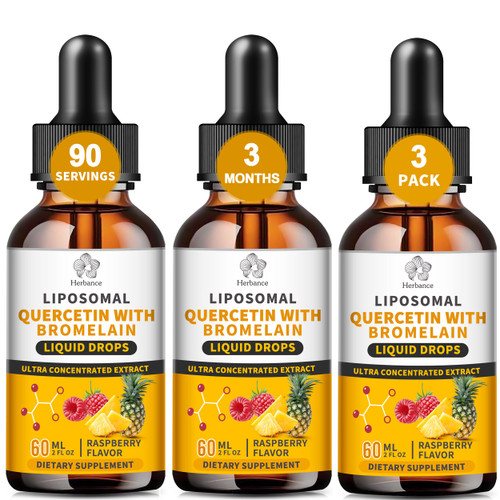3 Pack Liposomal Quercetin with Bromelain Liquid Drops for Kis & Aldult- Higher Absorption, Quercetin Supplements 700mg w. Bromelain Elderberry Zinc Vitamin C for Immune, Heart, Antioxidant Support