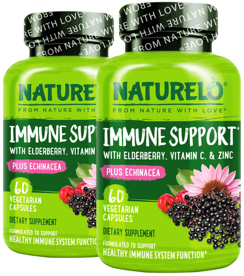 NATURELO Immune Support Supplement, Elderberry Vitamin C, 60 Caps, 2 Pack