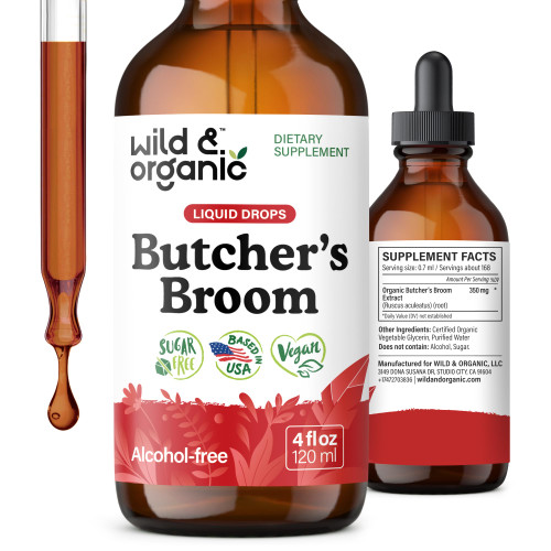 Wild & Organic Butchers Broom Supplement - Leg Support Drops - 4 fl oz