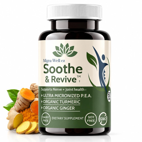 Soothe & Revive Ultra-Micronized PEA (Palmitoylethanolamide) 600mg w/ Organic Turmeric & Ginger, Nerve Support & Joint Health Supplement for Men & Women, Non-GMO, Gluten-Free, 60 Caps Migra-Well EZ