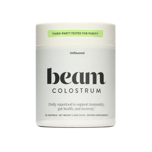 BEAM Unflavored Colostrum Powder I Grass-Fed Pure Whole Bovine Colostrum for Gut Health, Bloating & Immune Support I Non-GMO Recovery Supplement I 3g per Serving I Third-Party Tested I 30 Servings