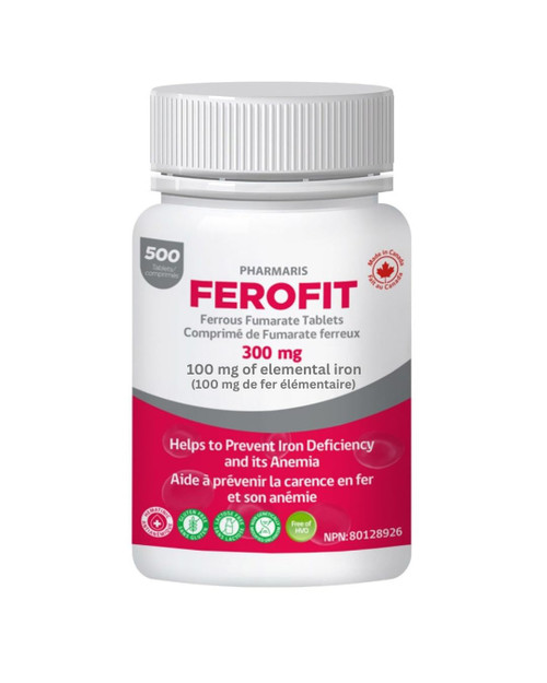 Pharmaris Ferofit Iron Supplement, Ferrous Fumarate 300mg, 500 Tablets