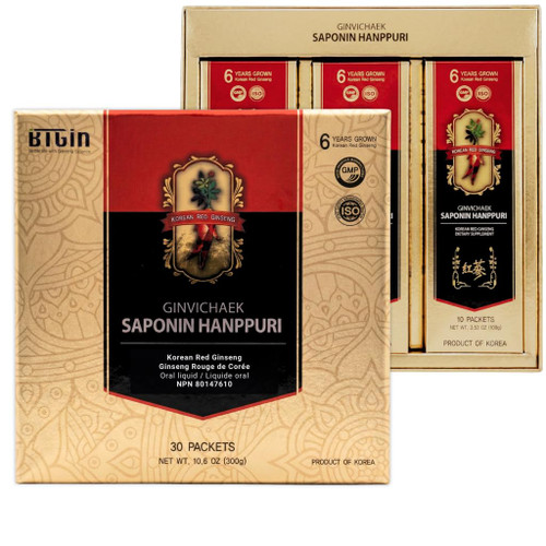 BTGIN Saponin Hanppuri Everyday Korean Red Panax Ginseng Extract Stick - 3000mg High Potency Liquid Supplement - Caffeine Free Energy & Immune Support - 30 Packets
