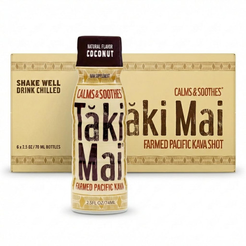 Taki Mai Kava Shots, Noble Kava Drink Blended in Fiji, Coconut 24-Pack