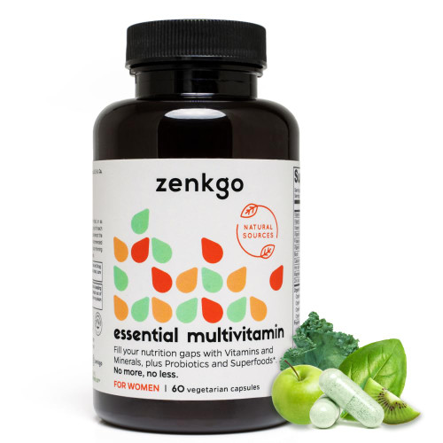 Zenkgo Women's Multivitamin with 25B Probiotics & Organic Greens - Daily Whole Food Supplement for Yoga, Running & HYROX Athletes - Methyl Folate & B12 for Clean Energy & Recovery, 60 Caps