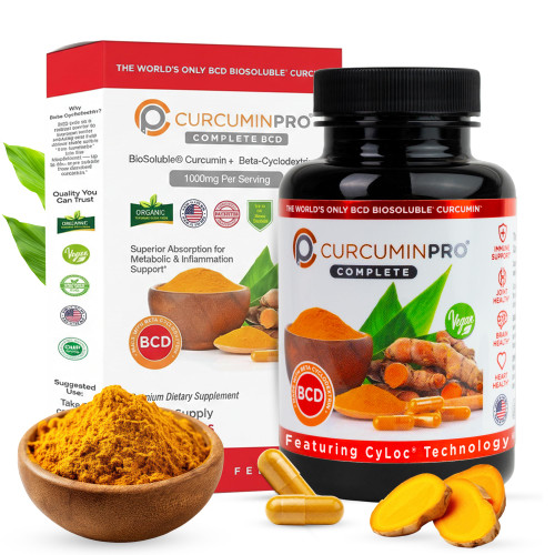 curcuminpro Complete BCD | 30 Day Supply | World's Only BioSoluble Vegan Beta Cyclodextrin & Organic Turmeric Curcumin | Natural Joint & Muscle Support | Vegan | 60 Count