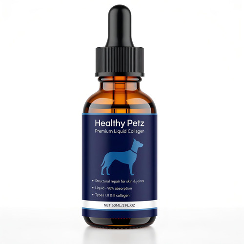 Healthy Petz Premium Liquid Collagen for Dogs, Triple Collagen Supplement with Hyaluronic Acid & Vitamins C for Skin & Coat, Bacon Flavor 60 ml/2 fl oz