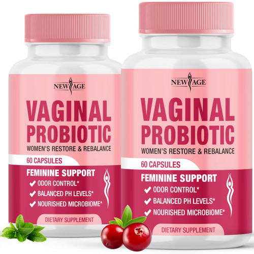 NEW AGE Vaginal Probiotics for Women with Prebiotics, Cranberry Extract, and a Lactobacillus Probiotic Blend, Supports Healthy pH Balance, Odor Control, Vaginal Flora - 120 Capsules