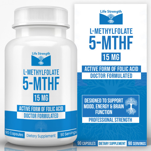 LifeStrength L-Methylfolate 15mg | 90 Capsules | Optimized & Highly Bioactive Methyl Folate Supplement | 5-MTHF Supports for Energy, Focus & Mood | Non-GMO, Gluten Free, Vegan | 3 Month Supply