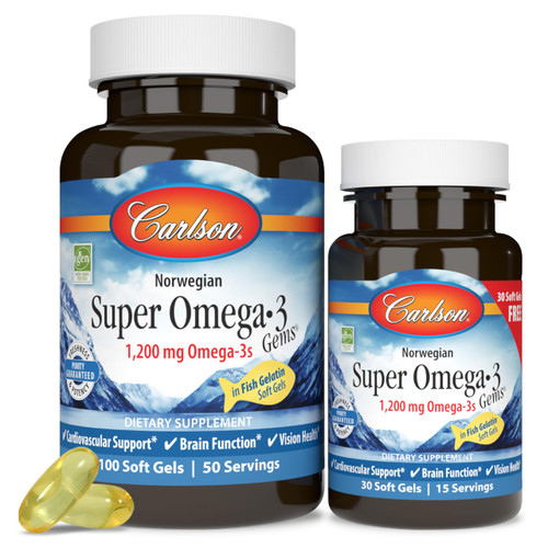 Carlson Super Omega-3 Gems, Pescatarian, 100 + 30 Pescatarian Softgels