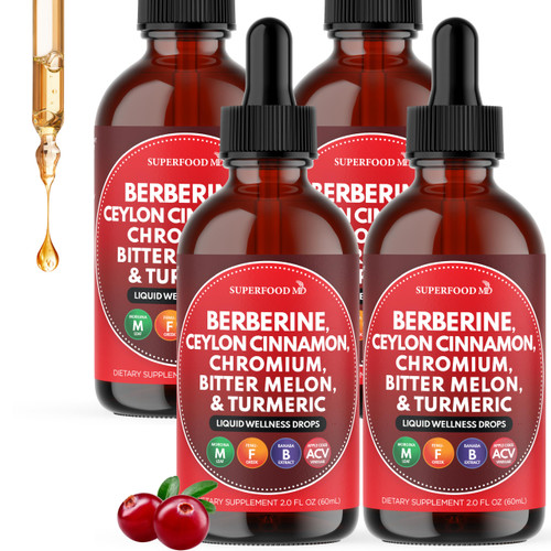 Berberine with Ceylon Cinnamon Supplement Liquid Drops + Bitter Melon Extract, Glucomannan, Gymnema, Chromium, Turmeric, Organic Panax Ginseng, Moringa 8oz