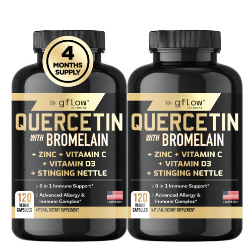 gflow vitamins Quercetin with Bromelain, Stinging Nettle Supplement, Zinc Vitamin C Vitamin D | Non-GMO, Gluten-Free | Made in USA | 4 Months Supply