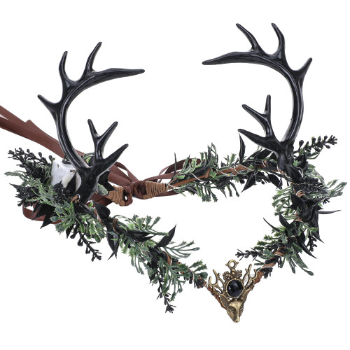 MOSTORY Light up Elf Crown, Black Gothic Flower Antler Circlet