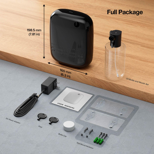 Airversa Waterless Essential Oil Diffuser for Home Large Room and Commercial Use, Up to 2000 sq ft, App Control Cold Air Diffuser, 400mL, DC-12V/1A Plug in Wall, Smart Scent Air Machine, ANW-Black