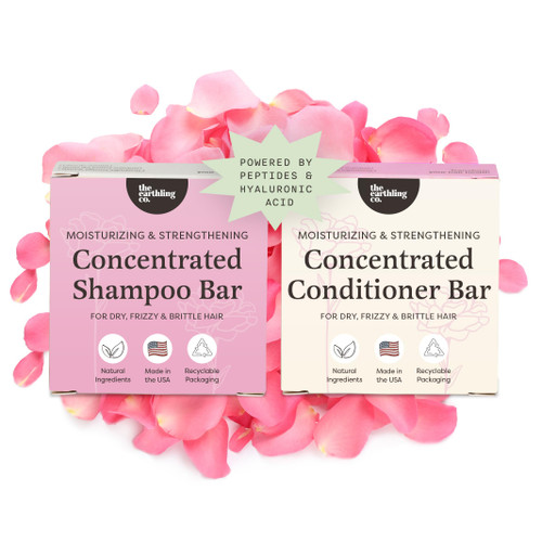 The Earthling Co. Moisturizing Peptide Shampoo & Conditioner Bar Set For Hair Growth, Strength, Repair & Split Ends - Sulfate & Paraben Free for Dryness, Damage & Frizz - Made in USA (Rosy Jasmine)