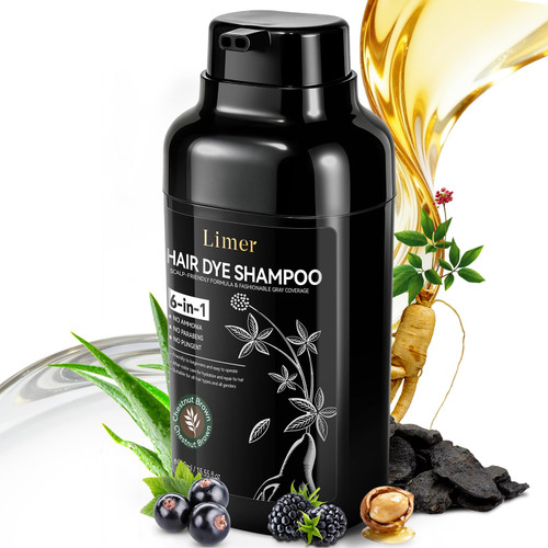 Limer Chestnut Brown Hair Dye Shampoo, 3 in 1 Color Shampoo for Women & Men