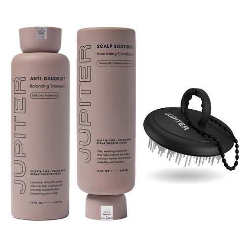 Jupiter Balancing Shampoo, Nourishing Conditioner, and Scalp Scrubber for Men & Women - Clarifying Cleanse for Oily, Dry & Sensitive Scalp - Hydrates & Softens - Color-Safe, Sulfate-Free, Paraben-Free