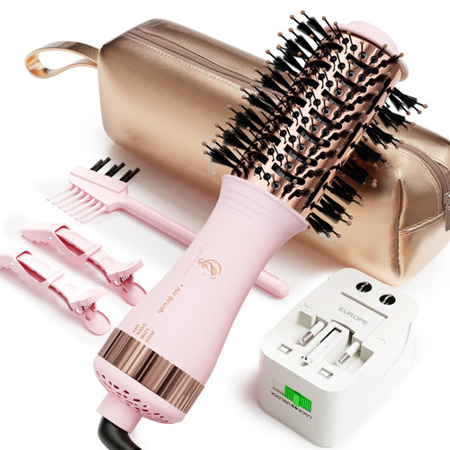 Dual Voltage Travel Size Hot Air Brush Dryer & Styler for European Travel
