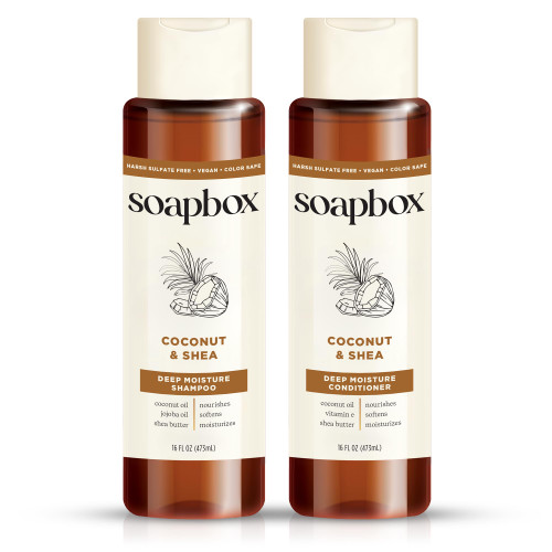 Soapbox Coconut & Shea Shampoo & Conditioner Set for Dry Hair, 16oz