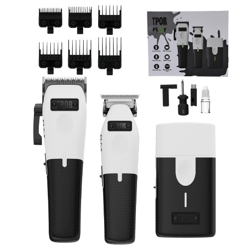 TPOB Play Barber Hair Clippers for Men 7500 RPM with Rubber Grips (White 3 Set)