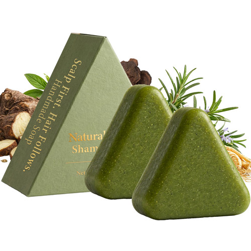 Pwkvsn Korean Scalp Revival Bar, Scalp Care Shampoo Bar Rosemary Triangle Regrowth Shampoo Bar for Dry, Oily & Sensitive Scalp, Natural Botanical Anti-Hair Loss Hydrating Green Hair Care Soap (2)