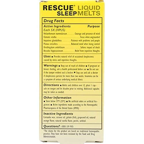 Bach RESCUE SLEEP Liquid Melts, Natural Orange Vanilla Flavor, Sleep & Stress Relief Aid, Homeopathic Flower Essence, Free of Melatonin, Gluten & Sugar, Non-alcohol, Non-Narcotic, 6 Packs, 28 Ct Each
