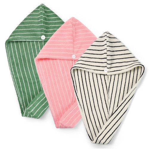 Jacquotha Cotton Hair Towels Wrap for Women, 3 Pack (Black, Pink, Green)
