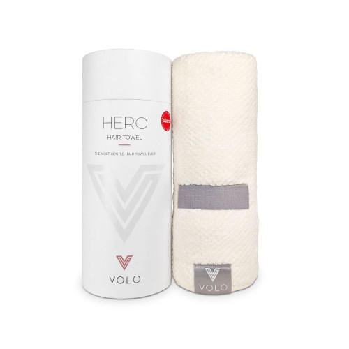 VOLO Hero Hair Towel – Ultra Soft Nanoweave™ Microfiber, Super Absorbent Quick Dry, Reduces Dry Time 50%, Anti-Frizz & Breakage, Secure Snug Strap, Large Wrap for All Hair Types - Salt White
