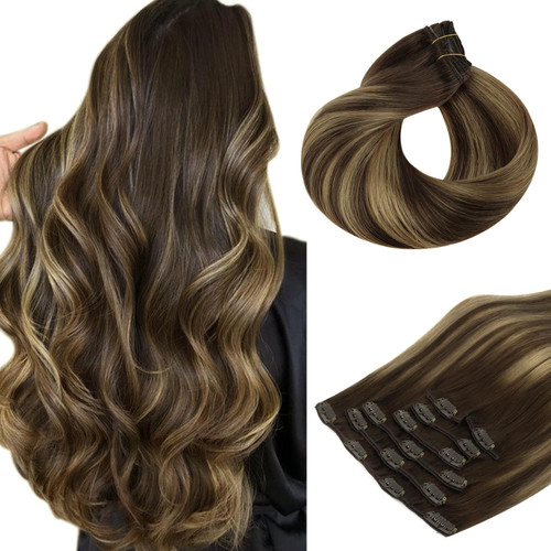 HOTBANANA Clip in Hair Extensions, Quick Wear & Full Head 18" #4/27/4