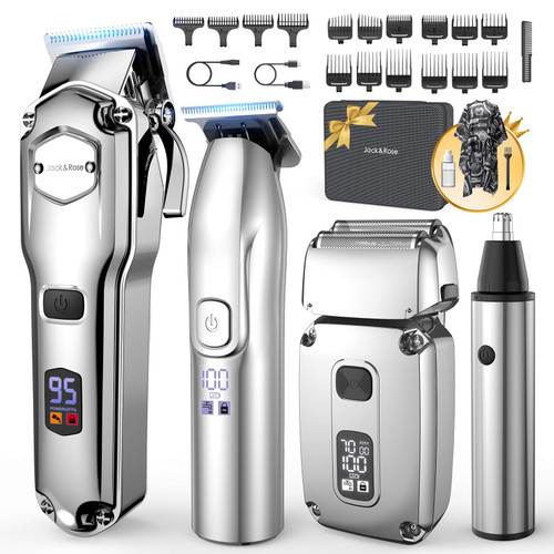 Jack & Rose Hair Clippers for Men Set Professional, Cordless Men Hair Trimmer, Electric Shavers, Barber kit, 4 in 1,LED Display, for Nose, Body, Bald Head