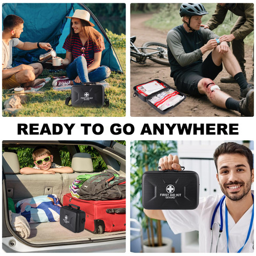 Gevoke 410 Piece Waterproof Hard Shell First Aid Kit for Home, Car, Travel, Camping, Truck, Hiking, Sports, Office, Vehicle & Outdoor Emergencies - Emergency Medical Kits (Black)