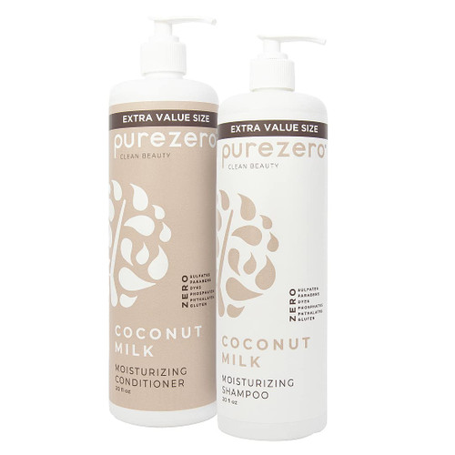 Purezero 20 Oz Value Pack Coconut Milk Shampoo & Conditioner Set, Bulk Pack, Intense Hydration & Increase Shine, Fight Dandruff & Frizz, Zero Sulfates, Parabens, Dyes,100% Vegan & Cruelty-Free
